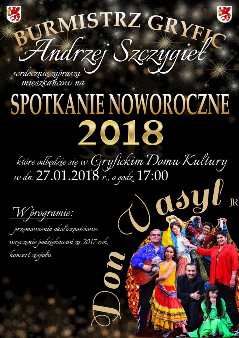 Burmistrz Gryfic zaprasza na &quot;Spotkanie Noworoczne 2018&quot; - sobota, 27 stycznia