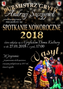 Burmistrz Gryfic zaprasza na &quot;Spotkanie Noworoczne 2018&quot; - sobota, 27 stycznia