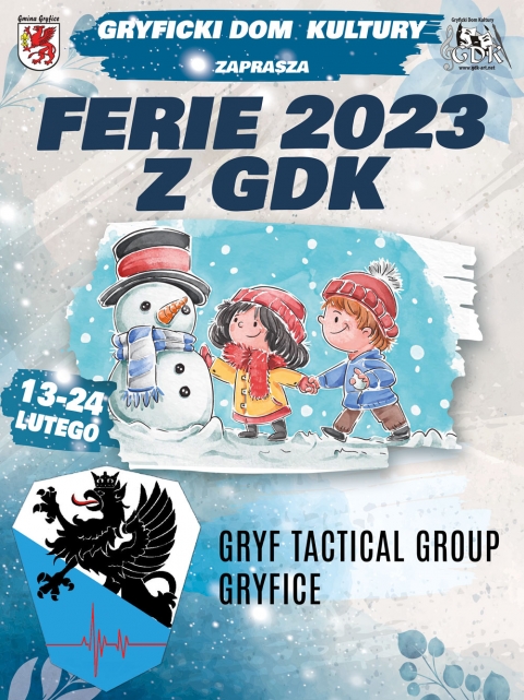 FERIE 2023 z GDK - 20.02. (poniedziałek) godz. 11,00 SZKOŁA RATOWNICZA MAŁEGO KOMANDOSA z GRYF TACTICAL GROUP GRYFICE